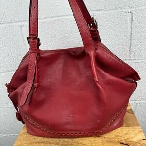 Dooney & Bourke Red Pebbled Leather Shoulder Bag Whipstitch Detail